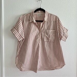 Madewell Stripe-Play Button-Up Popover Shirt Large Faded Mauve